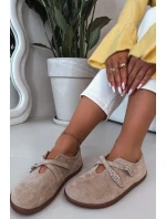 Barefoot Dámske kožené semišové poltopánky s remienkami Zazoo N1271 Beige Barefoot Dámske kožené semišové poltopánky s remienkami Zazoo N1271 Beige