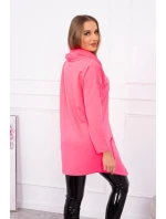 Oversize tunika s obálkou vpredu ružová neónová