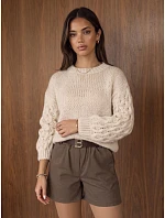 Dámsky oversize sveter s copánkovým vzorom, svetlo béžový, FashionStreet MY2590