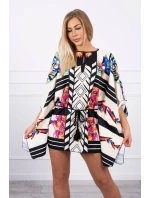 Netopierie šaty s viazaním v páse ecru