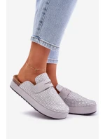 Klapki Damskie Zdobione Cyrkoniami Na Platformie Szare Deorani