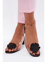 Průhledné sandály na platformě s krystaly a květinou Vinceza 70122 Černé