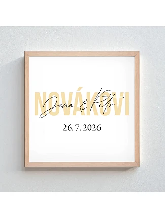 Personalizovaný magický fotoobraz v ráme - štvorec 20x20 - mená novomanželov