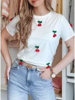 Dámske bavlnené tričko v čerešňovej farbe CHERETTE, biele, FashionStreet RY2848 Dámske bavlnené tričko v čerešňovej farbe CHERETTE, biele, FashionStreet RY2848