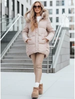 Dámska prešívaná zimná bunda s kapucňou béžová FashionStreet TY5506 Dámska prešívaná zimná bunda s kapucňou béžová FashionStreet TY5506