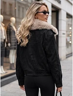 Dámska zimná semišová bunda s kožušinou, čierna, FashionStreet TY5697