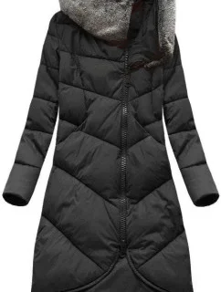 Dlhá zimná bunda s kapucňou čierna (7755BIG)