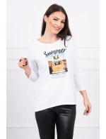 Blúzka s potlačou Letné auto biela