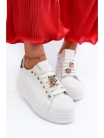 Sneakersy Damskie Na Platformie Z Misiem Białe Moanda
