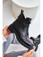 Skórzane Botki Na Płaskim Obcasie Ocieplane Czarne Komisa