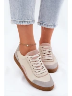Skórzane Sneakersy Damskie Zazoo N1220 Beżowe