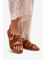 Sandały Damskie Na Płaskim Obcasie Ze Złotymi Ćwiekami Camel Zanira