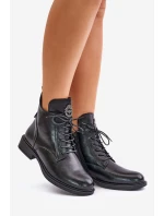 Ocieplane Botki Na Płaskim Obcasie Z Ozdobą Czarne Leonise