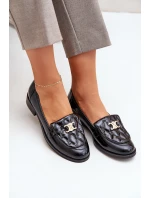 Skórzane Lakierowane Mokasyny Ze Złotą Ozdobą Laura Messi 2927 Czarne