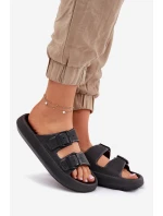 Klapki Damskie Na Platformie Z Klamrami Czarne Nitiana