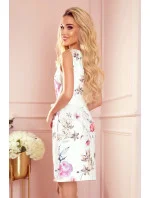 Dámske šaty 380-1 Ecru s kvetmi - NUMOCO Dámske šaty 380-1 Ecru s kvetmi - NUMOCO