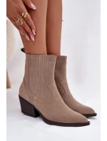 Dámske členkové topánky na podpätku 6350 Beige - Ideálna obuv Dámske členkové topánky na podpätku 6350 Beige - Ideálna obuv
