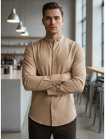 Pánska ležérna béžová košeľa SLIM FIT so stojacím golierom FashionStreet DX2601