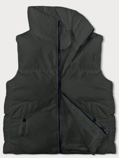 Dámska páperová vesta v army farbe so stojačikom (5M3150-136)