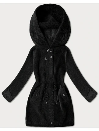 Čierna vlnená bunda z alpaky s kapucňou (W214#)