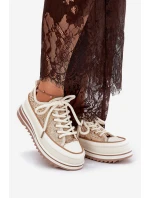Trampki Damskie Na Masywnej Platformie S.Barski BF51-101 Beżowe