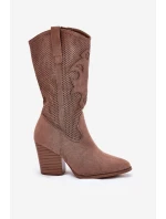 Ażurowe Kozaki Kowbojki Na Słupku S.Barski HY51-606 Brązowe