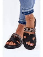 Skórzane Klapki Damskie Z Rzepem Panterka Vinceza 66769 Czarne