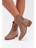 Dámské perforované kotníkové boty na podpatku Béžové Briavine