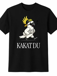 Pánske bavlnené tričko s potlačou - KAKAT DU - čierne