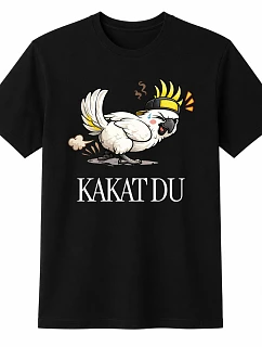 Pánske bavlnené tričko s potlačou - KAKAT DU - čierne