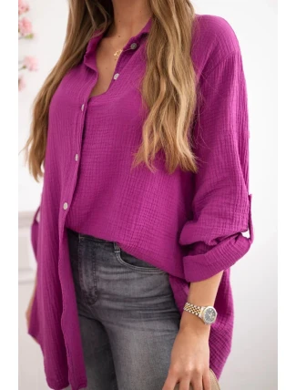 Plus veľkosť bavlnené mušelínové tričko tmavo fialové