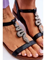 Skórzane Sandały Z Ozdobnym Wężem S.Barski KV-5541-42 Czarne