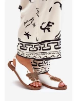 Sandały Damskie Na Płaskim Obcasie Z Ozdobą Białe Setorina