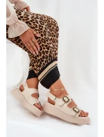 Sandały Damskie Na Platformie I Koturnie Z Klamrami Beżowe Genorre