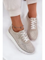 Zamszowe Ażurowe Sneakersy Na Platformie LR51-927 Złote