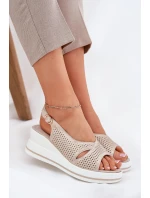 Skórzane Sandały Damskie Na Koturnie S.Barski LR51-660 Złote