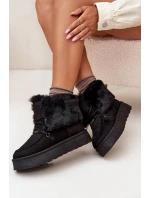 Śniegowce Damskie Na Platformie Z Futerkiem I Wiązaniem Big Star SS274113 Czarne