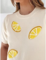 Dámsky nadrozmerný sveter s citrónmi Lemon beige FashionStreet MY2476 Dámsky nadrozmerný sveter s citrónmi Lemon beige FashionStreet MY2476