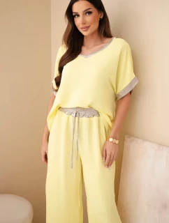 Viskóza so zlatým lemovaním žltá