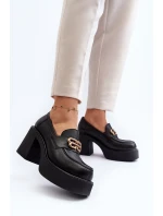 Zazoo 20170 Półbuty Skórzane Damskie Na Słupku Czarne