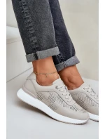 Skórzane Buty Sportowe Sneakersy Damskie S.Barski LR51-551 Beżowe