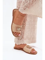 Płaskie Klapki Damskie Z Ozdobnym Detalem Beżowe Nenitta