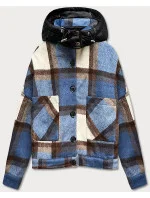 Svetlomodrá krátka károvaná košeľová bunda (AG3-1839)