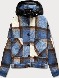 Svetlomodrá krátka károvaná košeľová bunda (AG3-1839)