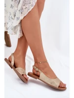 Sandały Damskie Na Płaskim Obcasie Złote Weanise