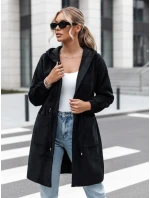 Dámsky dlhý kabát s kapucňou MELBY čierny FashionStreet NY0671