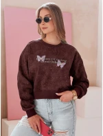 Dámska nadrozmerná mikina s motýľmi SPARKI bordová FashionStreet BY1405 Dámska nadrozmerná mikina s motýľmi SPARKI bordová FashionStreet BY1405