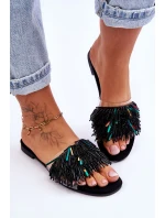 Damskie Klapki Z Modnymi Ozdobami S.Barski KV-576-4 Czarne