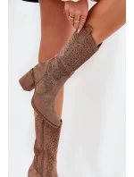 Ażurowe Kozaki Kowbojki Do Połowy Łydki S.Barski HY51-238 Brązowe