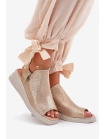Sandały Damskie Na Koturnie Złote Mevinette